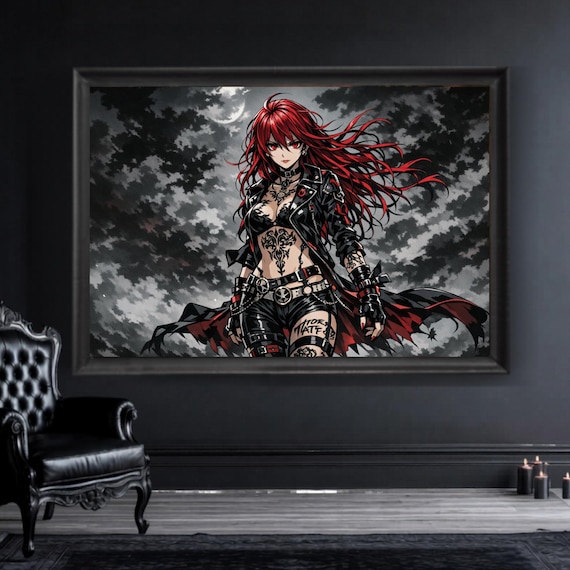Gothic Anime Dark Fantasy Wall Art Printable | Demon Sorceress | Anime Witch Illustration | Instant Download