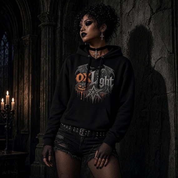 oxLight Halloween Limited Edition Heavyweight Hoodie • Gothic Bat Wing Streetwear • Dark Aesthetic Unisex Hooded Sweatshirt IND4000