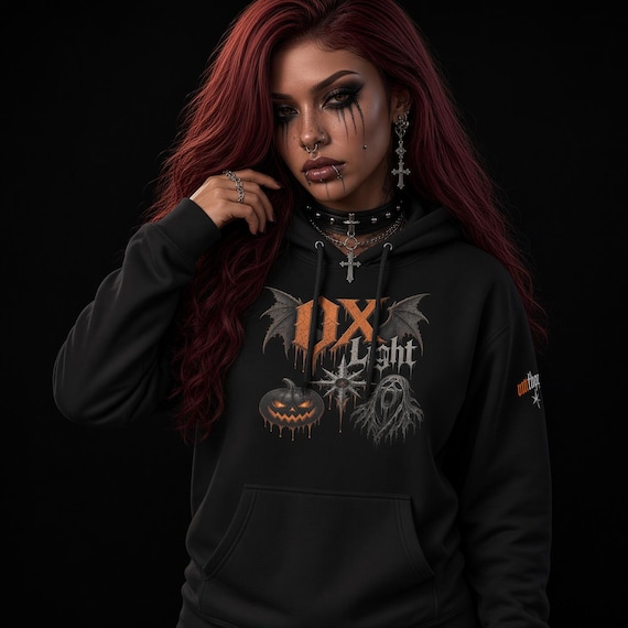 oxLight Halloween Hoodie • Gothic Pumpkin & Ghost Graphic • Dark Fall Streetwear Sweatshirt