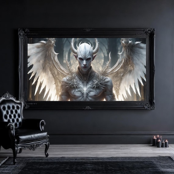Gothic Celestial Demon Art, Horned Angel, Dark Fantasy Print (Printable Download)