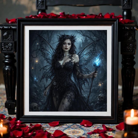 Dark Fairy Art Print – Gothic Fantasy Illustration – Witch-core Wall Art – Instant Digital Download