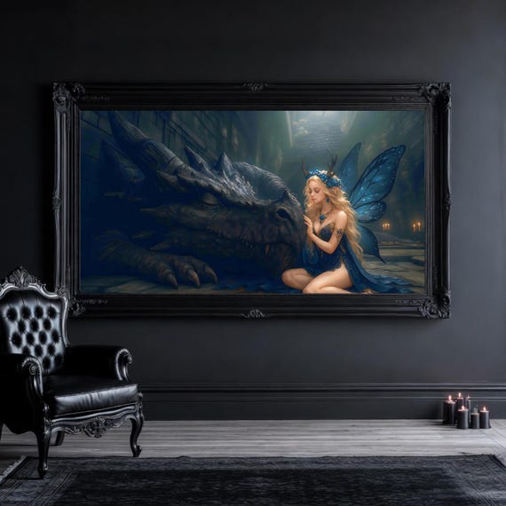 Blue Fairy and Dragon Print - Enchanted Creature Friendship
