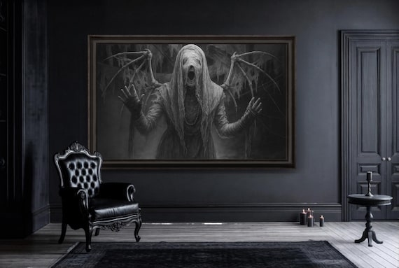 Macabre Winged Angel Art - Haunted Fallen Wraith Illustration