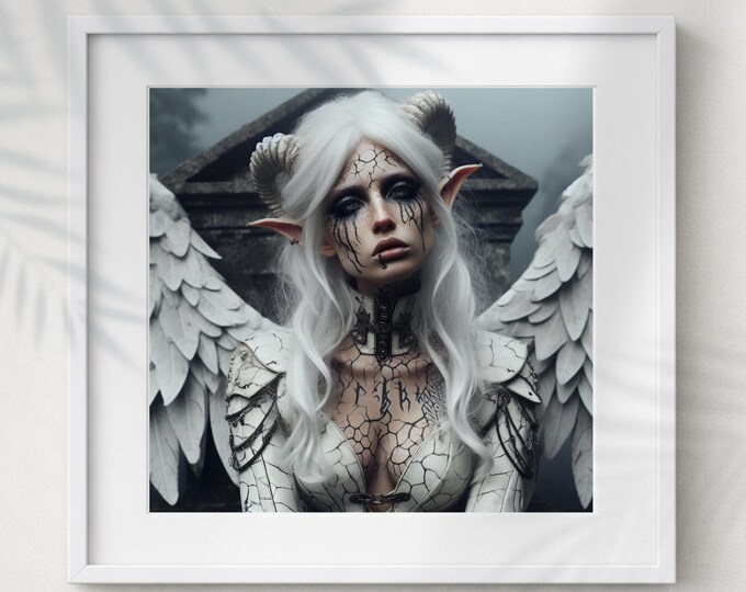 Gothic Winged Demoness Art Print: Dark Fantasy Fallen Angel