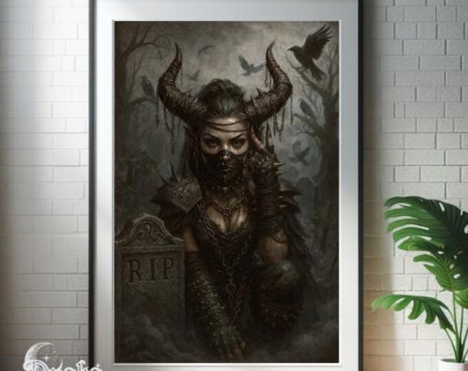 Gothic Grave Keeper Wall Art - Dark Fantasy Goddess Print