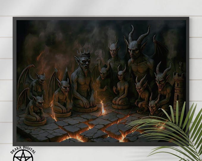 Gothic Chessboard Print: Dark Fantasy Art - Digital Download