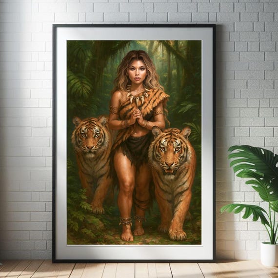 Tiger Priestess Printable Art - Tribal Jungle Goddess Design