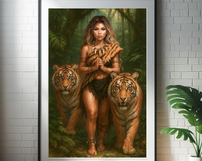 Tiger Priestess Printable Art - Tribal Jungle Goddess Design