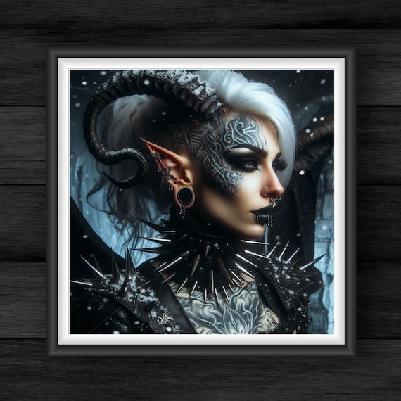 Printable Dark Fantasy Art: Ice Queen Elf - Gothic Warrior Style