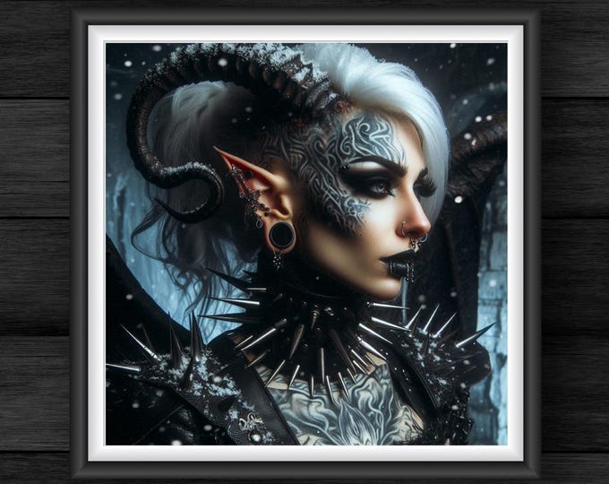 Printable Dark Fantasy Art: Ice Queen Elf - Gothic Warrior Style