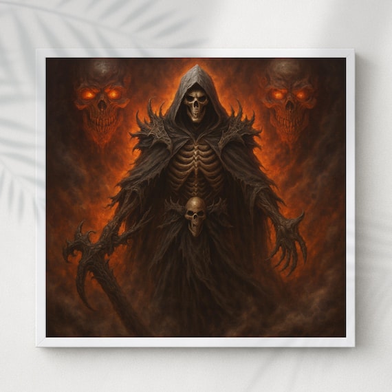 Dark Skull Wall Art Printable, Gothic Gaming Room Decor, Dark Fantasy Skeleton Horror Print