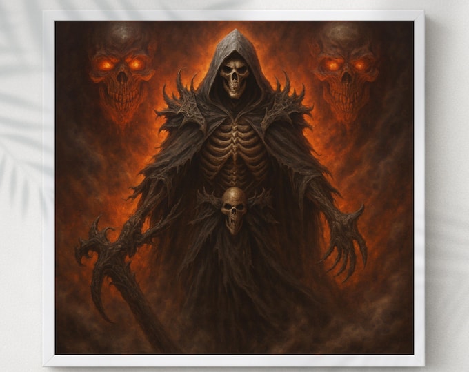 Demonic Skull Artwork: Flaming Skeleton Reaper - Gothic Horror