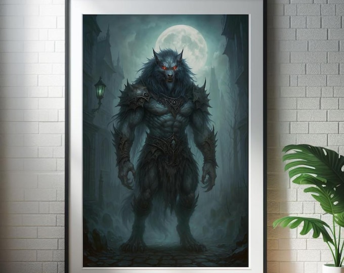 Armored Werewolf Printable Art - Dark Fantasy Gothic RPG Wall Decor