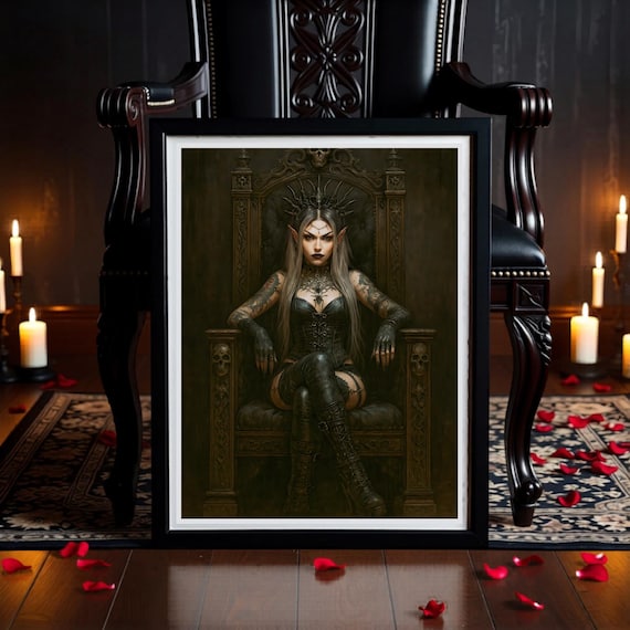 Dark Fantasy Throne Art Printable | Witch Queen Print | Gothic Home Decor |  Dark feminine illustration