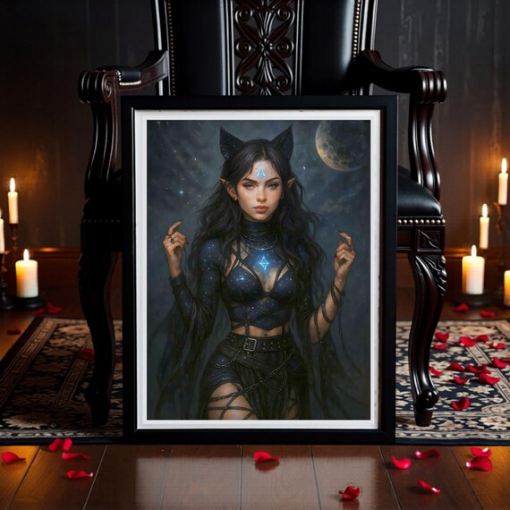 Gothic Astral Queen Printable Wall Art - Dark Fantasy Cosmic Witchy Bedroom Decor - Instant Download