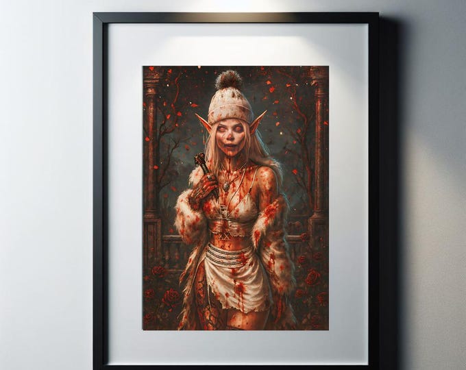 Gothic Elf Art Print: Bloody Rose Winter - Dark Fantasy Illustration