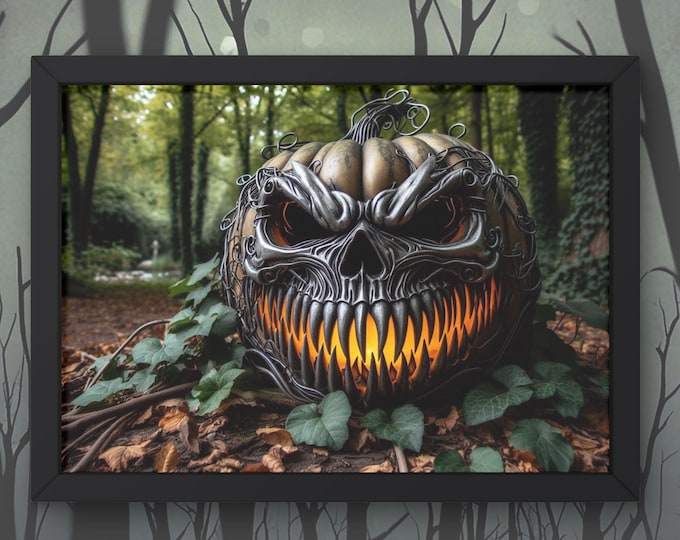 Gothic Skull Lantern Art Print: Forest Horror Pumpkin Named 'The hallow Maw'  (Digital Download)