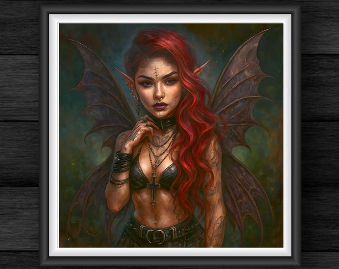 Vespera Thornwing – Gothic Fairy Printable Art | Dark Fantasy Print, Enchanted Red Fae (Digital Download)