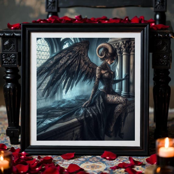 Gothic Angel Art Wall Print: Dark Fantasy Winged Archangel Decor - Printable Art