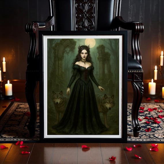 Gothic Wolf Maiden Art, Dark Fantasy Forest, Wolves (Digital Download)