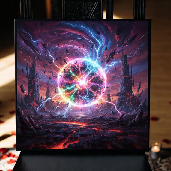 Neon Cosmic Portal Print - Gothic Dark Fantasy Landscape