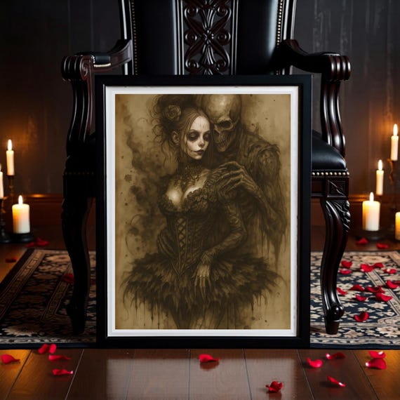 Macabre Ballerina Illustration: Gothic Dark Fantasy (Printable Artwork)