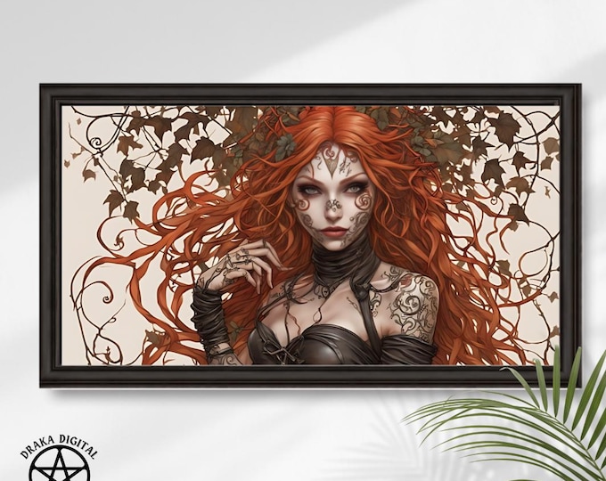 Red-Haired Ivy Fairy Art Print: Gothic Woodland Enchantress