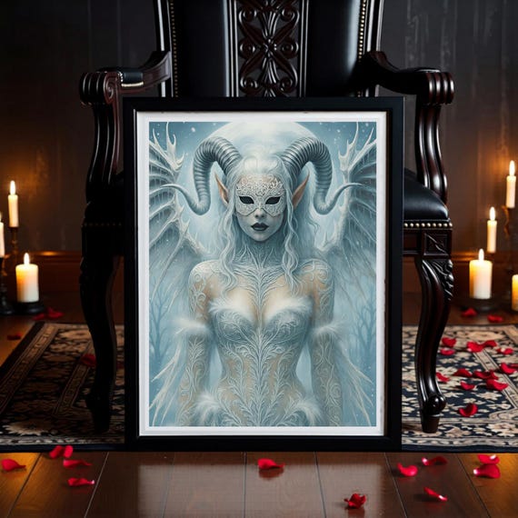 Gothic Snow Sorceress Print: Winged Frost Demon (Digital Download)