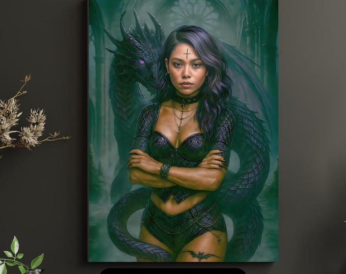 Fantasy Amethyst Dragoness and Dragon Art, Violet Scales (Digital Download)