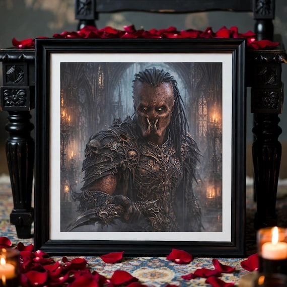Gothic Demon Hunter Wall Art Printable – Dark Fantasy Sci‑Fi Warrior Print – Instant Download