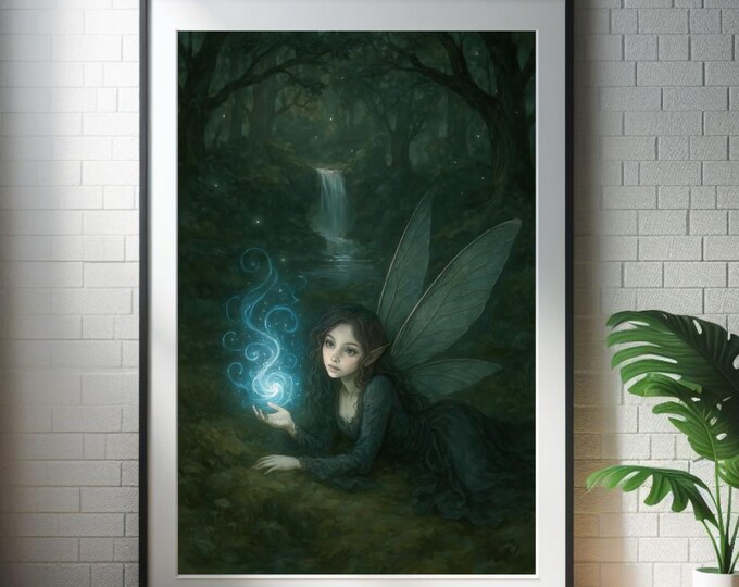 Forest Fairy Printable Art - Moonlight Magic, Gothic Style