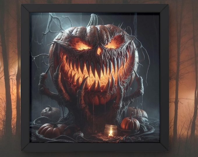 Gothic Halloween Sinister Pumpkin with a Wicked Smile Wall Art: Named 'Grinshank'-Pumpkin Art (Digital Download)