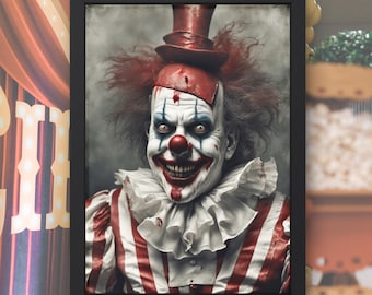 不気味なピエロのアート、ビンテージのサーカスの顔、ホラーピエロの