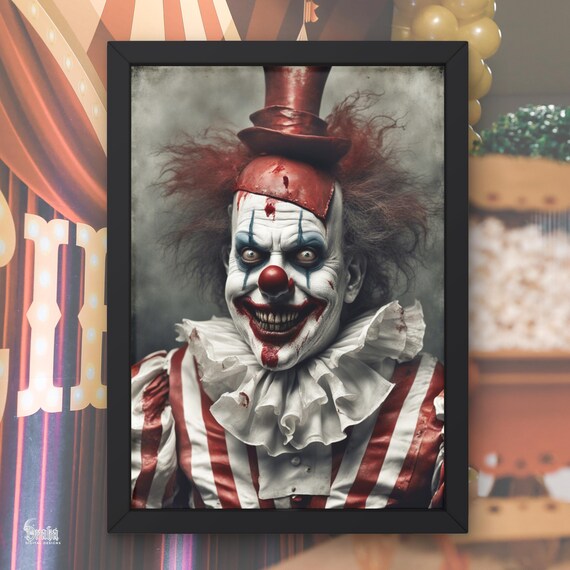 Creepy Circus Clown Art Print: Grinveil the Bloodbound (Digital Download)