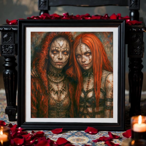 Frankenstein Sisters Art Print, Stitched Skin, Dark Fantasy (Digital Download)