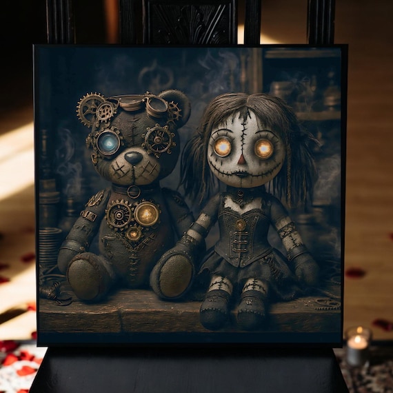 Steampunk Teddy & Ragdoll Art: Gothic Nursery Printable Duo