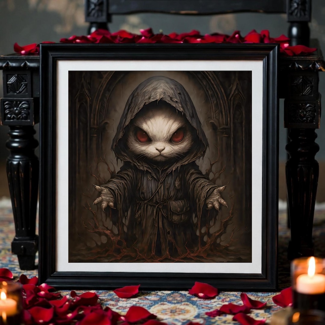 Rabbit Familiar Art Print: Gothic Dark Fantasy - Red Eyes, Cloaked Hare ...