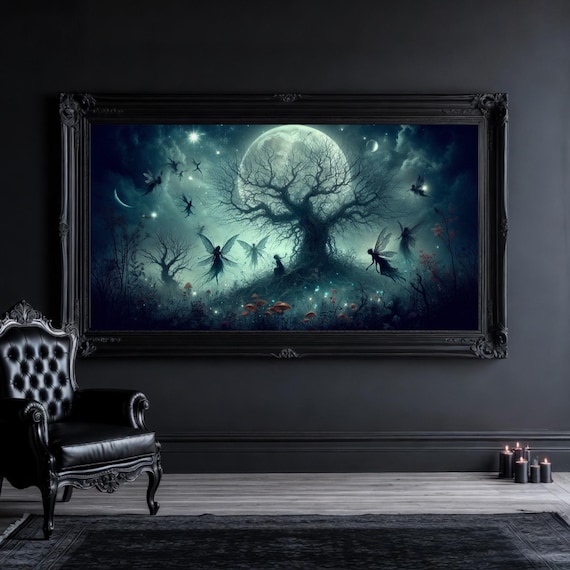 Woodland Fairy Art Print: Moonlit Forest Scene - Digital Download