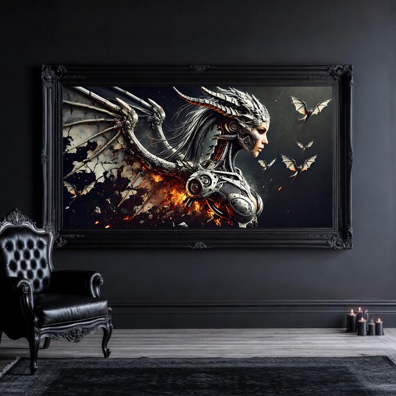 Cybernetic Angel Wall Art Printable, Futuristic Woman Art, Sci Fi Print, Office Room Decor