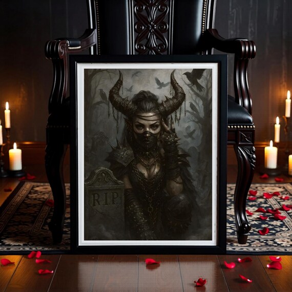 Gothic Grave Keeper Wall Art - Dark Fantasy Goddess Print