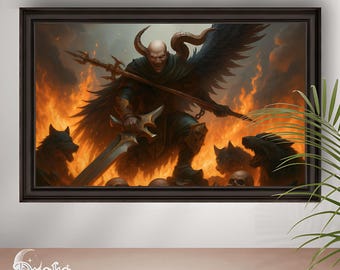 魔王の壁掛けアート（印刷可能） - ダークゴシック戦士のゲームルーム用プリント - デジタルダウンロード