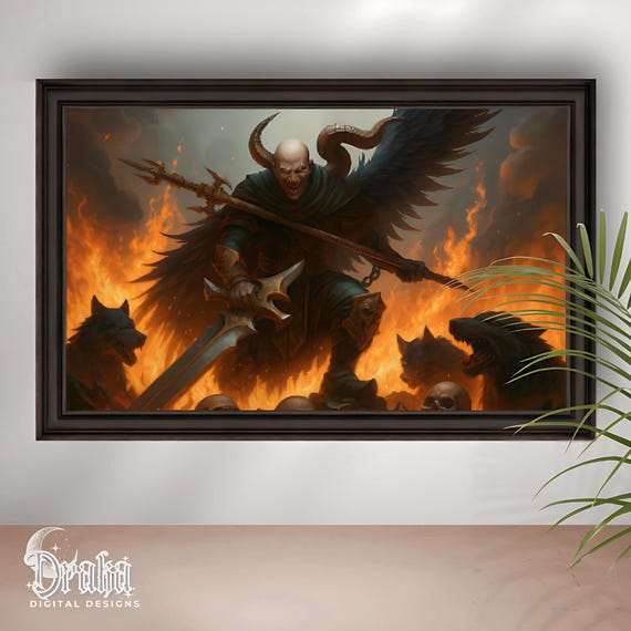 Demon Lord Wall Art Printable - Dark Gothic Fantasy Gaming room Print - Digital Download