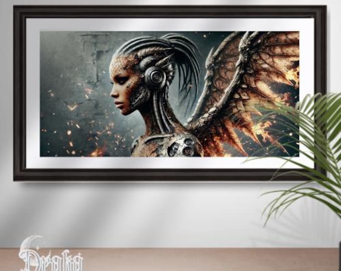 Winged Cyborg Angel Art - Sci-Fi Fantasy Female Digital Print