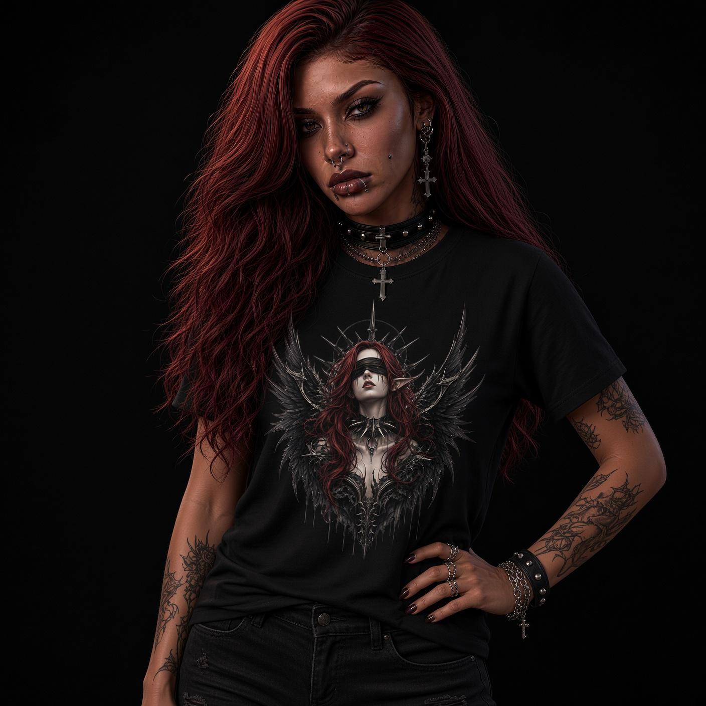 Oxlight: Blind Grace Gothic Angel ® Unisex T-Shirt | Dark Gothic Fallen Angel Graphic Tee | Alternative T Shirt | Gothic Streetwear Gift