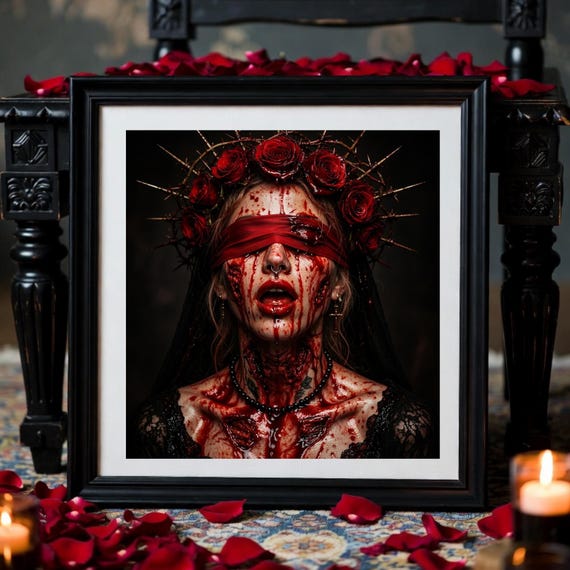 Gothic Oracle Wall Art Printable, Dark Feminine Print, Witchy Rose Crown, Macabre Bedroom Decor