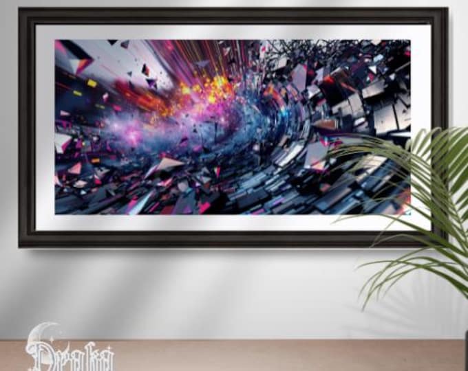 Neon Abstract Portal Art: Explosive Sci-Fi Digital Wall Print