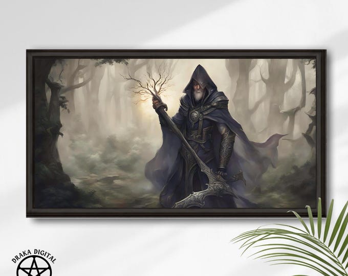 The Mistcaller of Eldergrove | Fantasy Wizard Printable  Art | Dark Sorcerer Water Colour Print | Digital Download