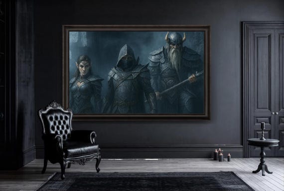 Dark Fantasy RPG Warrior Party Wall Print, DnD Character Art, Medieval Gaming Room Decor