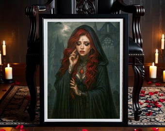 Gothic Sorceress Wall Art Printable, Dark Fantasy Witch Occult Art, Witchy Feminine Digital Download