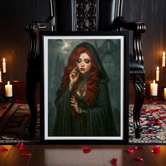 Gothic Sorceress Wall Art Printable, Dark Fantasy Witch Occult Art, Witchy Feminine Digital Download